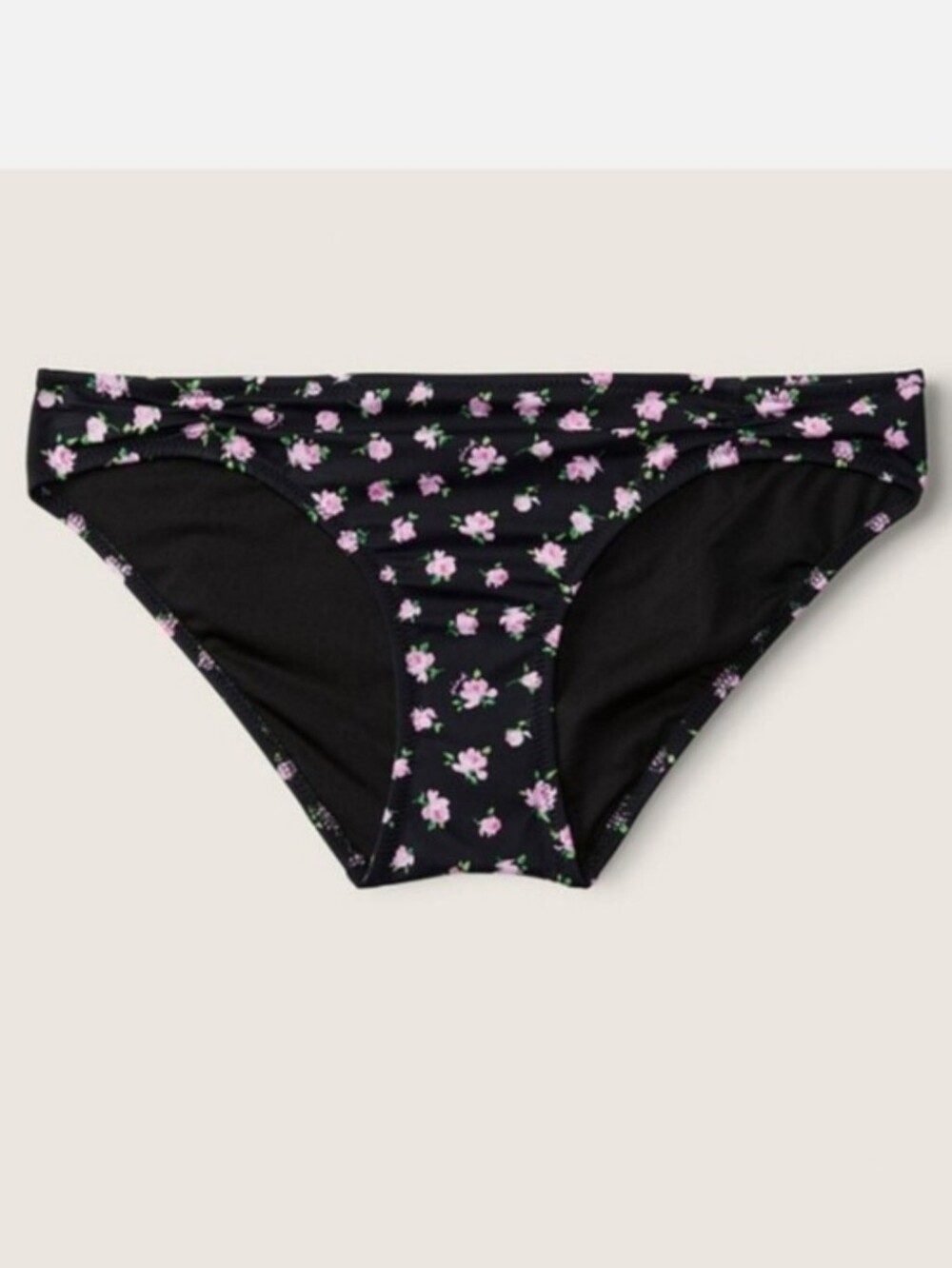 Victoria's secret pink ruched-front bikini swim bottom BLACK FLORAL XLARGE